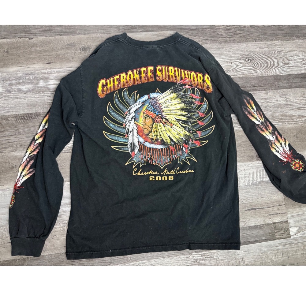 Vintage Cherokee Survivors 2008 Long Sleeve Graphic T-Shirt Mens Black Large